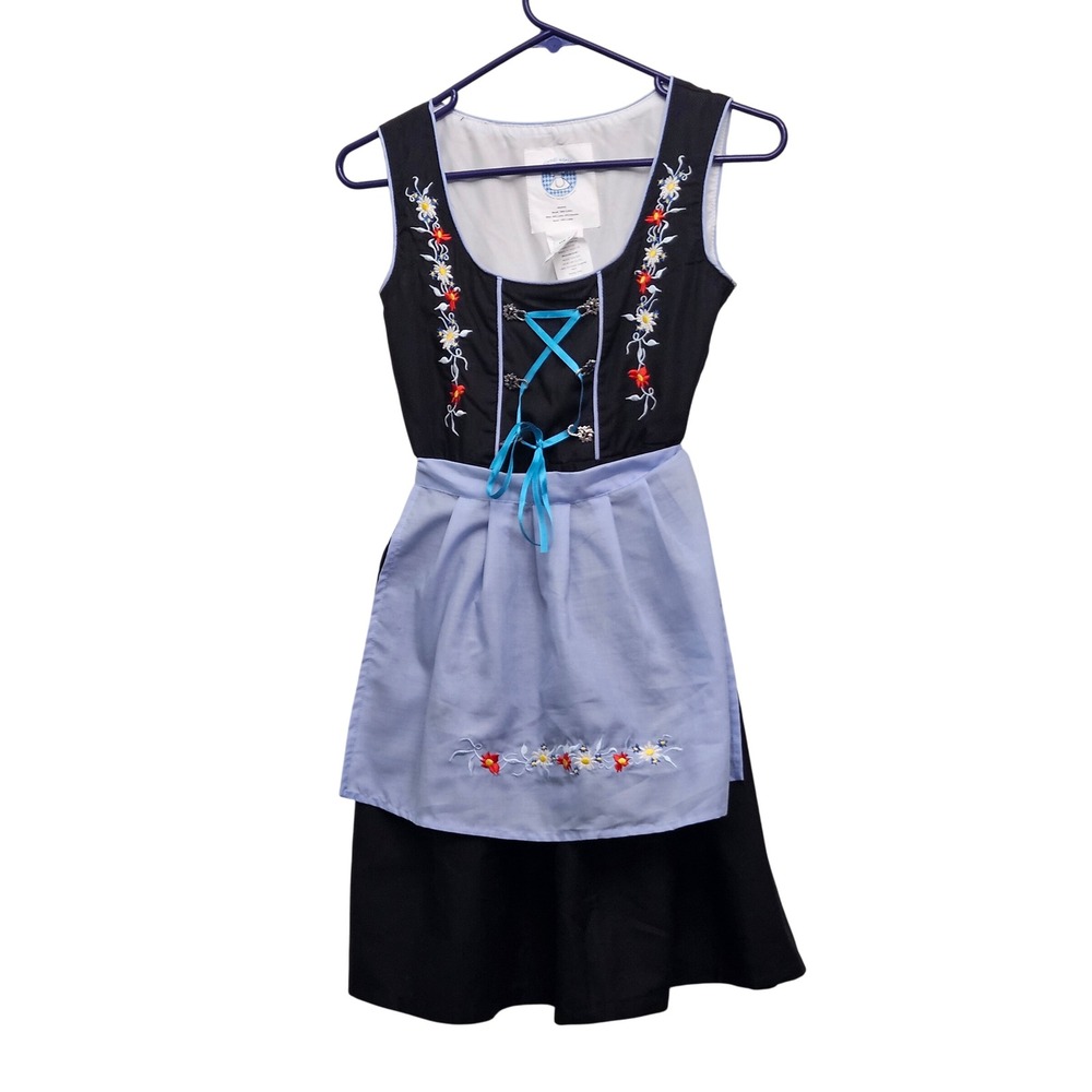 Dirndl World Dress Junior 9 Black Blue Floral Embroidery Oktoberfest Trachten